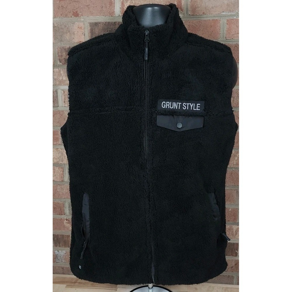 Grunt Style Full Zip Fleece Vest Black Jacket Mens‎ Size Medium NEW